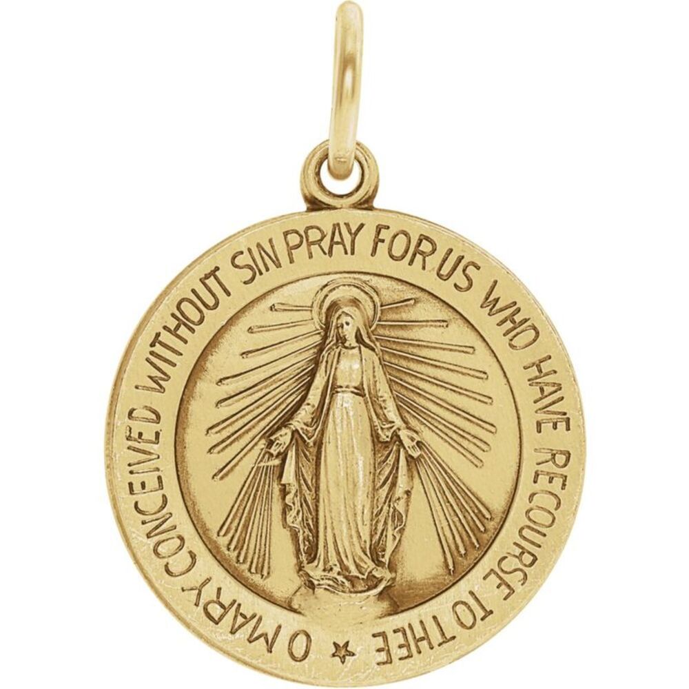14k Yellow Gold Round Miraculous Medal Pendant, 18mm (11/16 Inch)